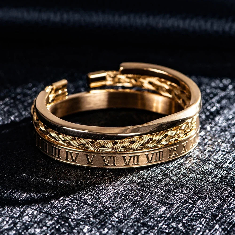Driedelige Stalen Armbandenset met Romeinse Cijfers
