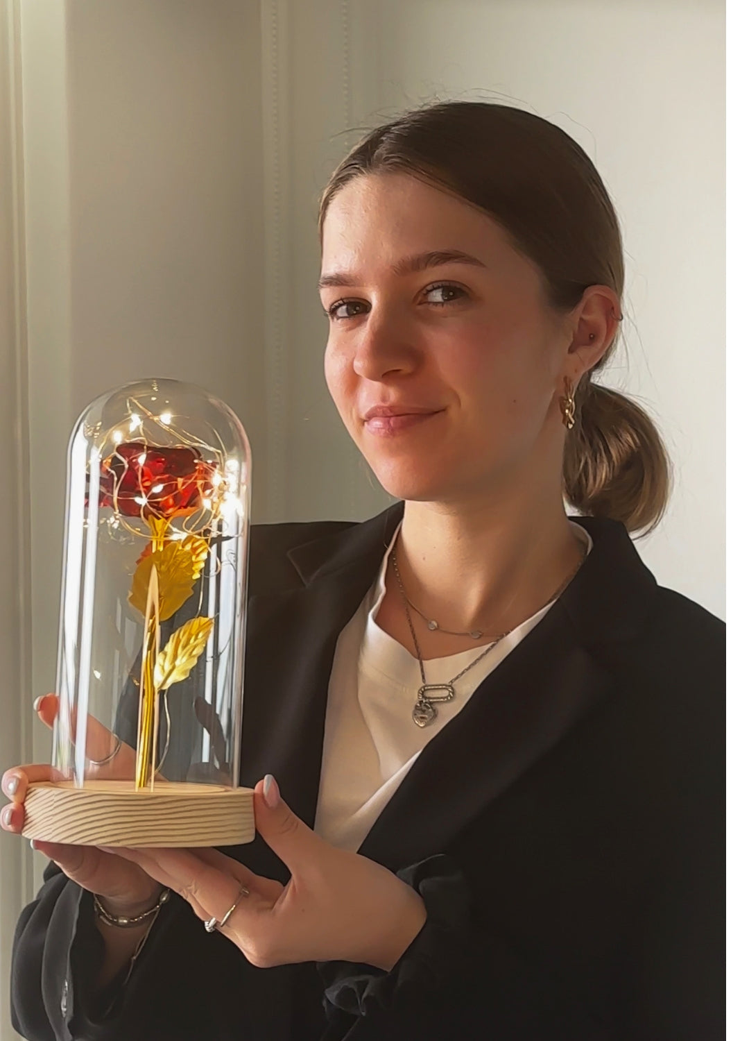 Eeuwige Roos | Gouden Roos in Glazen Stolp met Ledverlichting