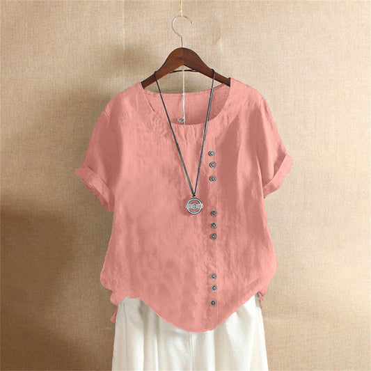 Effen blouse met korte mouwen en ronde hals