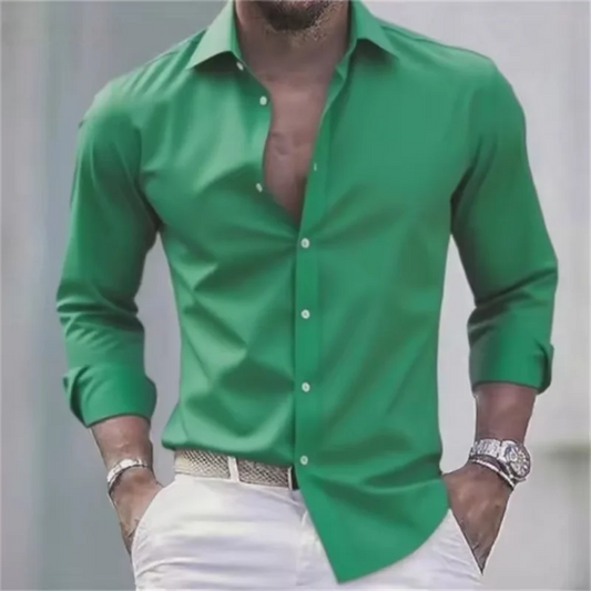 Effen formeel herenoverhemd met lange mouwen, knopen en slim fit