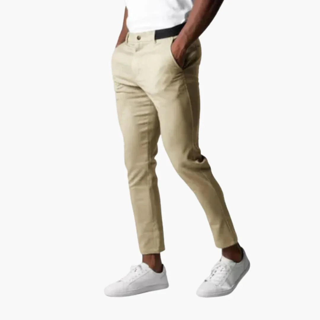 Elastische chino voor heren met tailleband en rechte pijpen