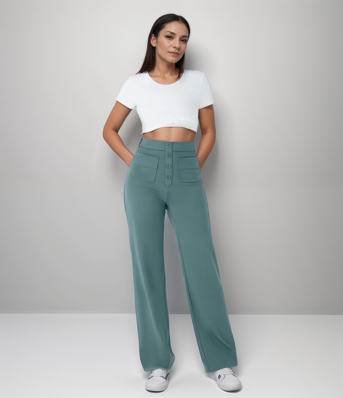 Elastische damesbroek met hoge taille van zachte stof