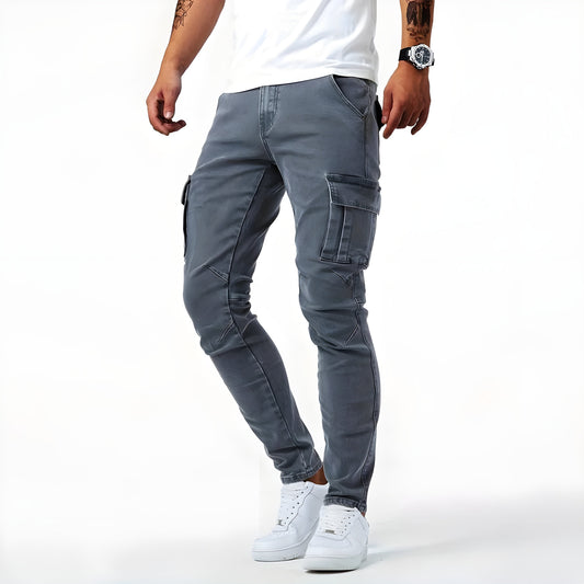 Elastische denim cargobroek