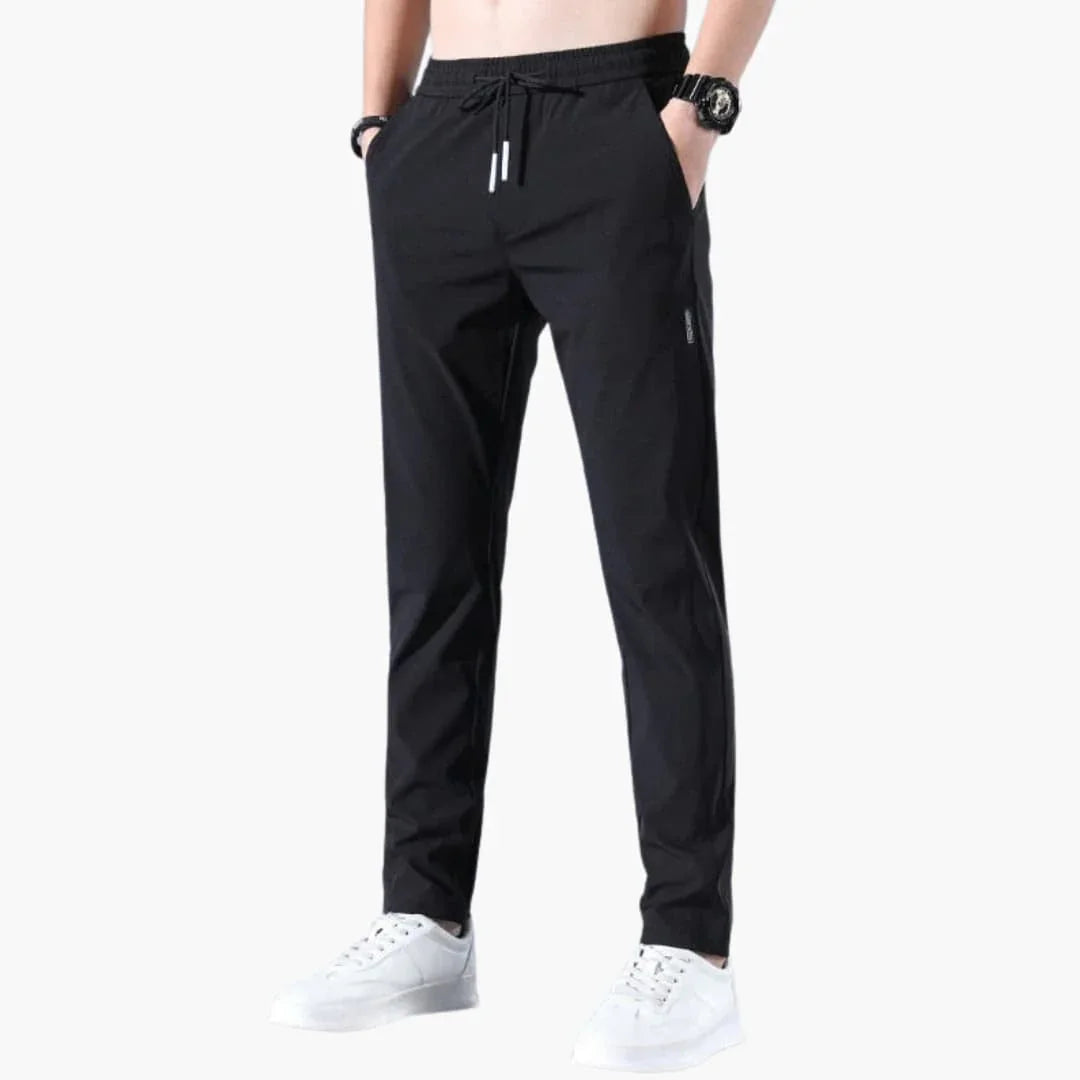 Elastische herenbroek met elastische tailleband en rechte pijpen