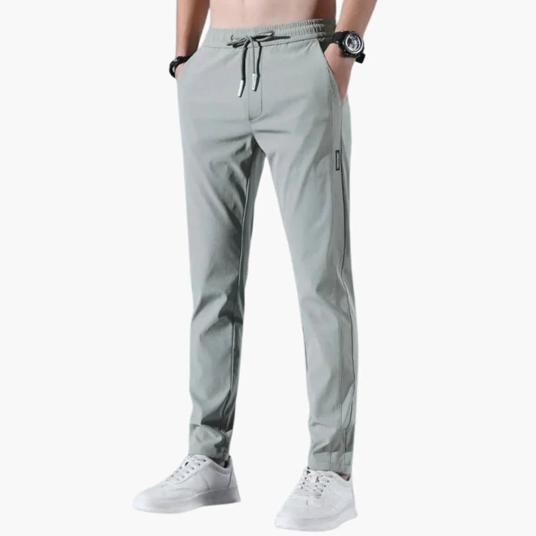 Elastische herenbroek met elastische tailleband en rechte pijpen