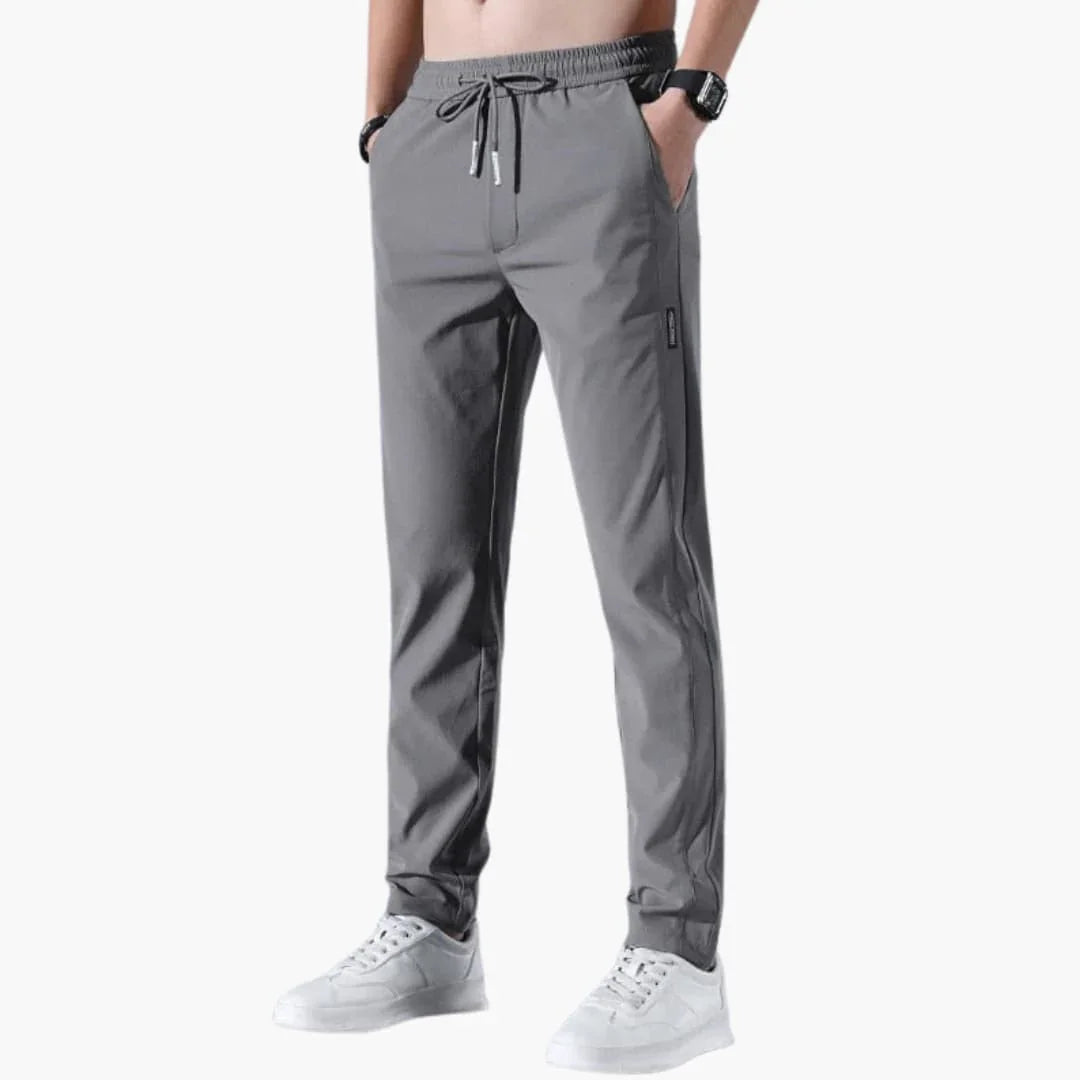 Elastische herenbroek met elastische tailleband en rechte pijpen