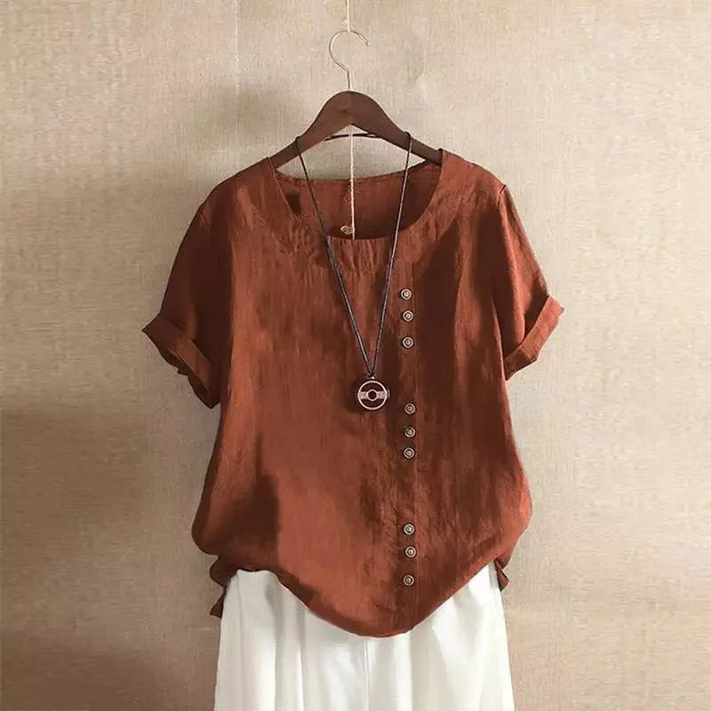 Elegante damesblouse met korte mouwen en knoopdetails