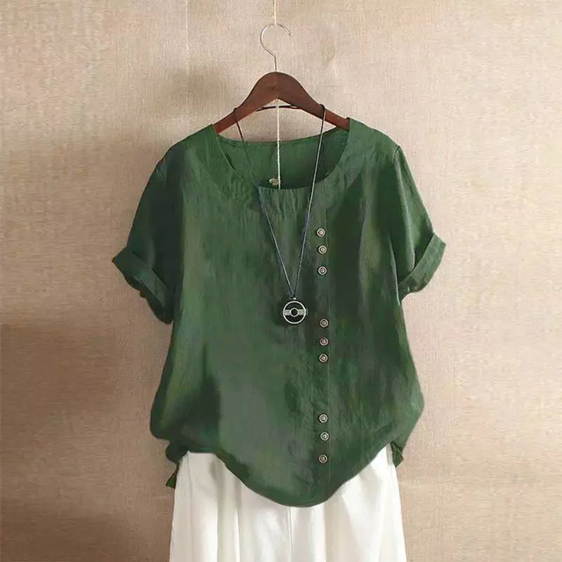 Elegante damesblouse met korte mouwen en knoopdetails