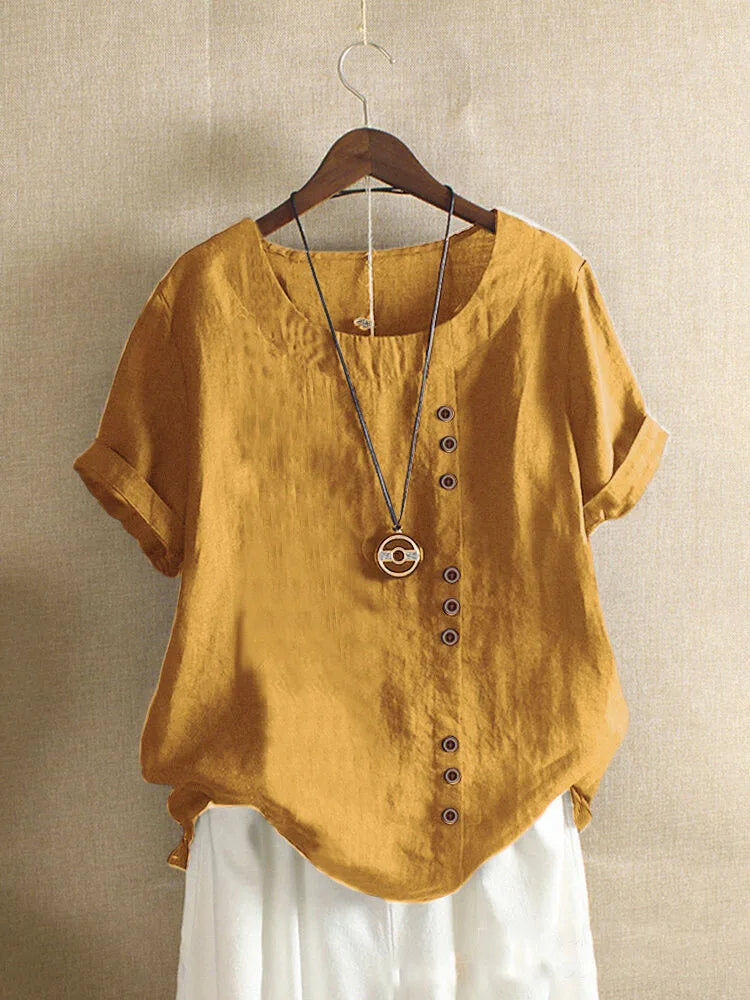 Elegante damesblouse met korte mouwen en knoopdetails