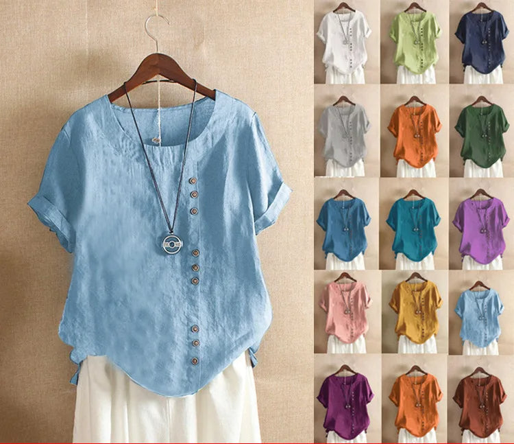 Elegante damesblouse met korte mouwen en knoopdetails