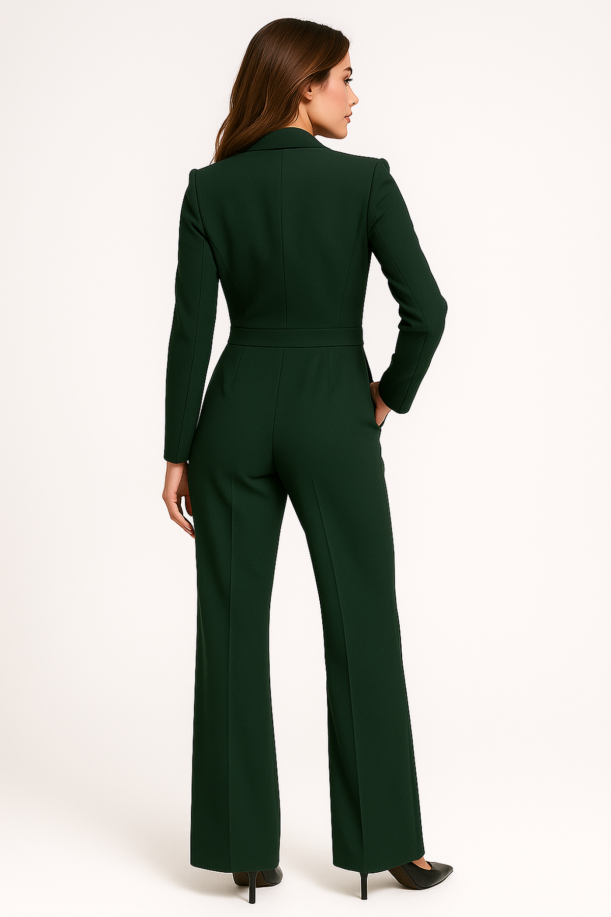 Elegante damesjumpsuit met V-hals en wijde pijpen