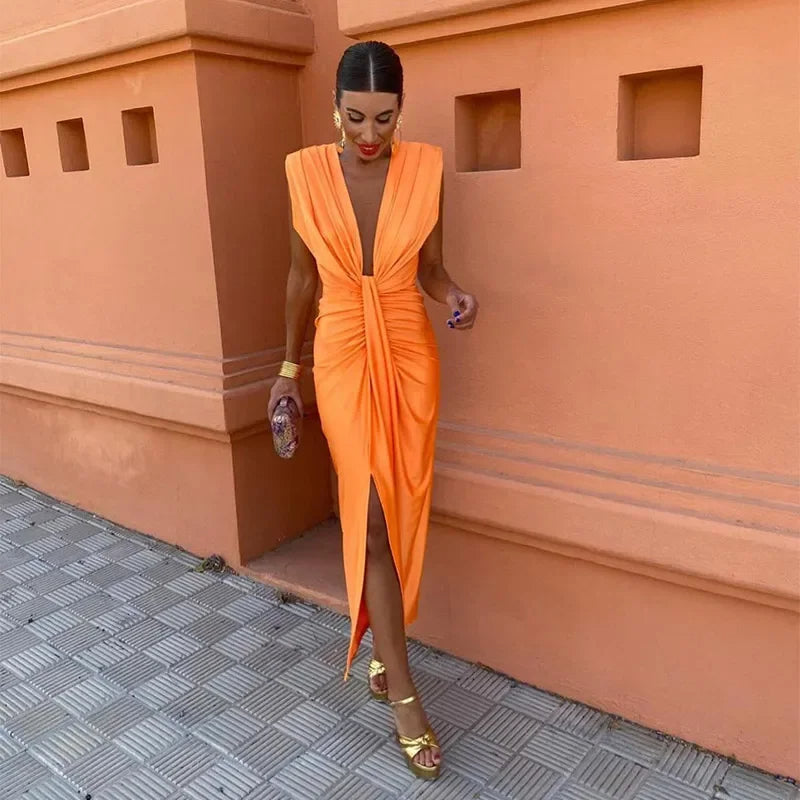 Elegante geplooide maxi-jurk