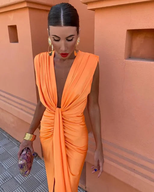 Elegante geplooide maxi-jurk