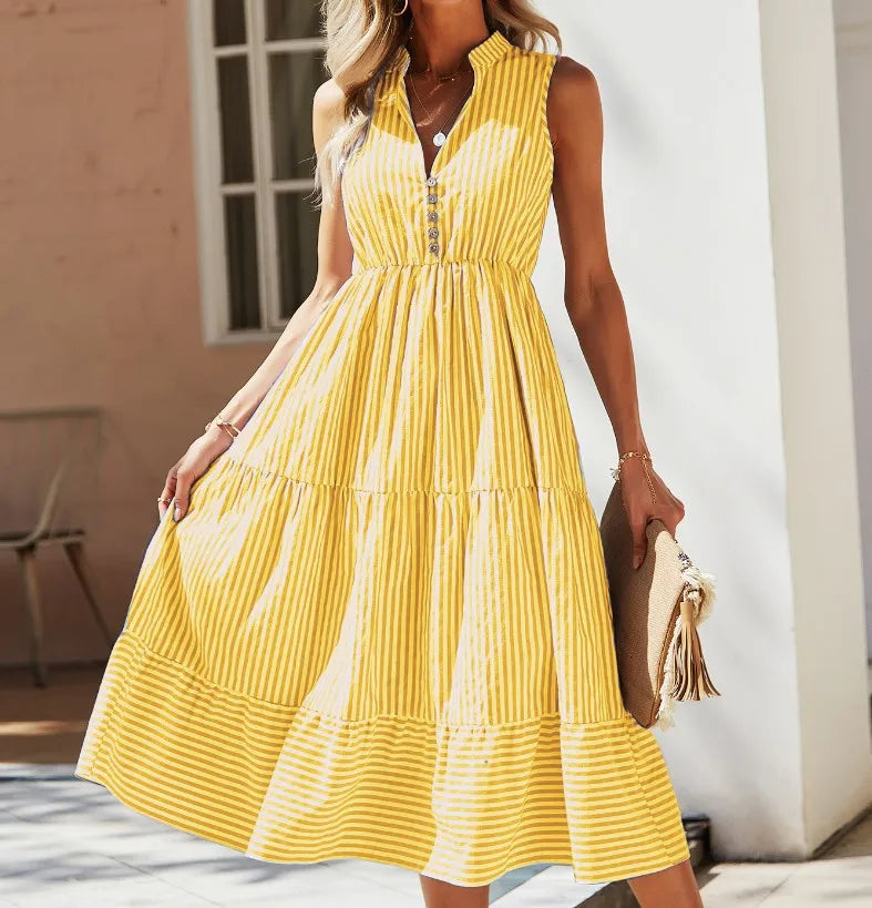 Elegante gestreepte mouwloze zomerjurk