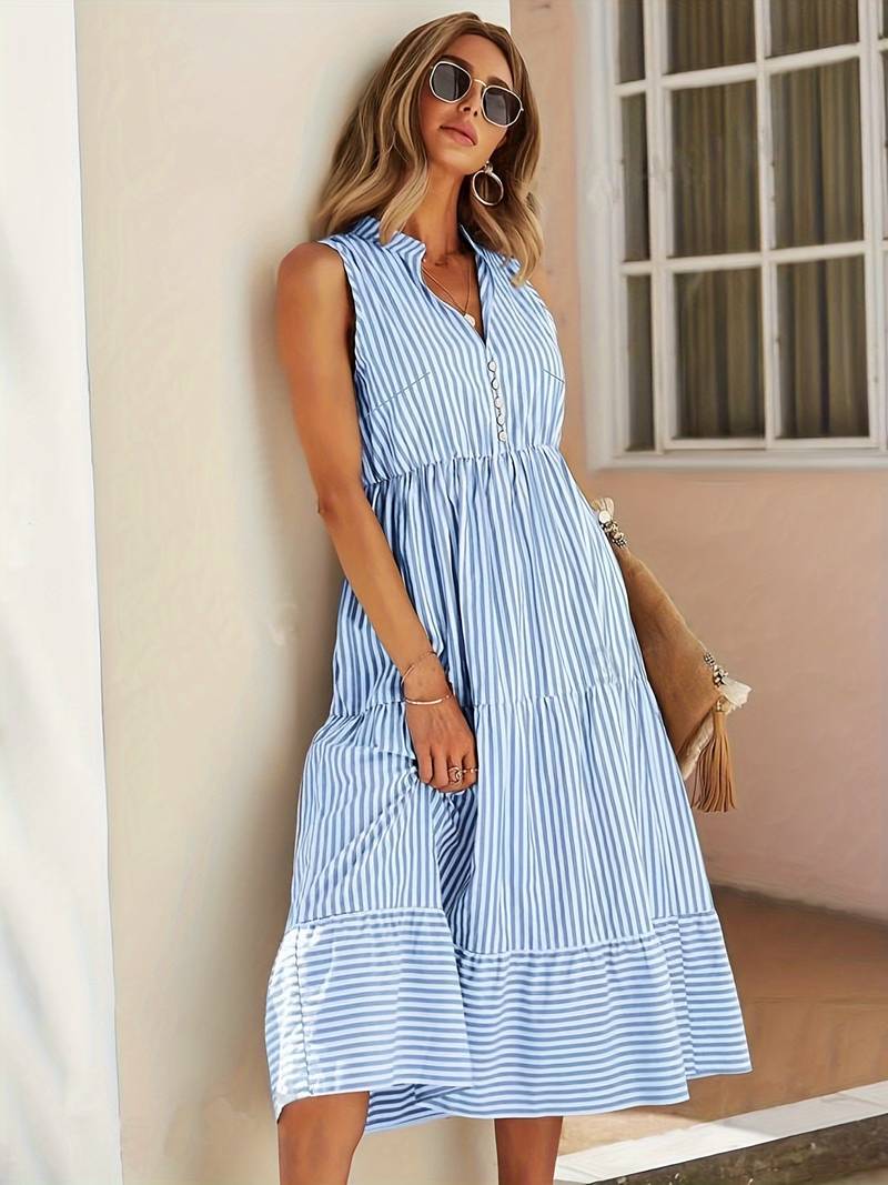 Elegante gestreepte mouwloze zomerjurk