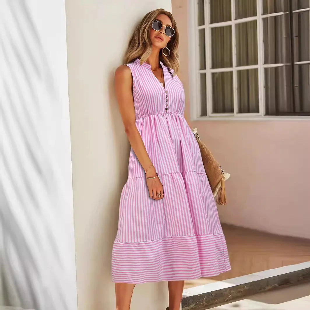 Elegante gestreepte mouwloze zomerjurk