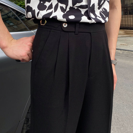 Elegante herenpantalon met bandplooi, hoge taille en tapered fit