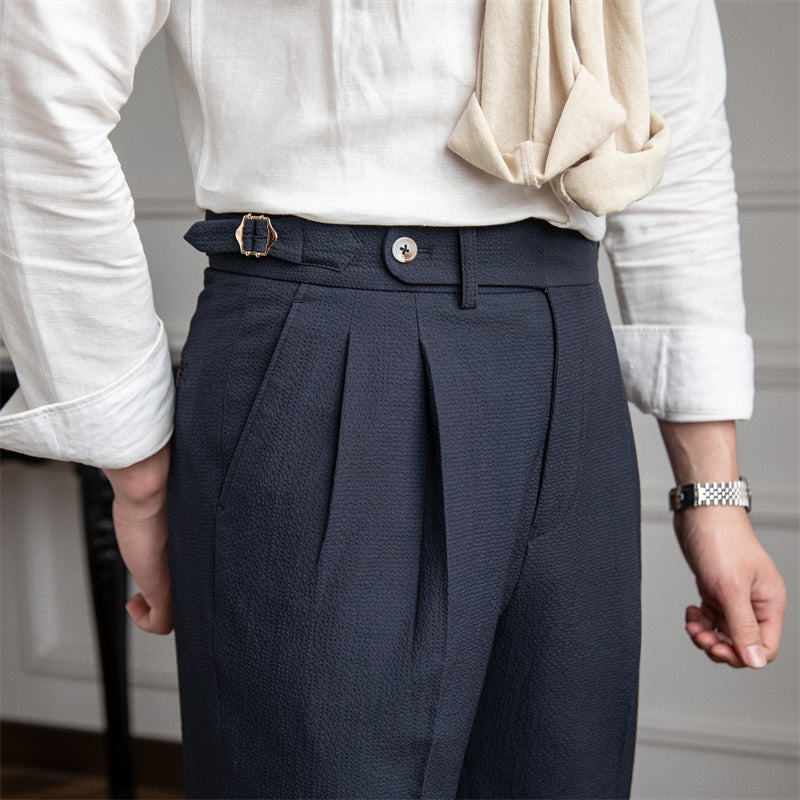 Elegante herenpantalon met bandplooi, hoge taille en tapered fit