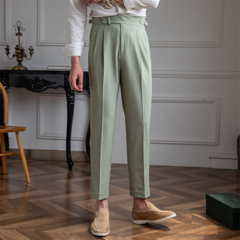 Elegante herenpantalon met bandplooi, hoge taille en tapered fit