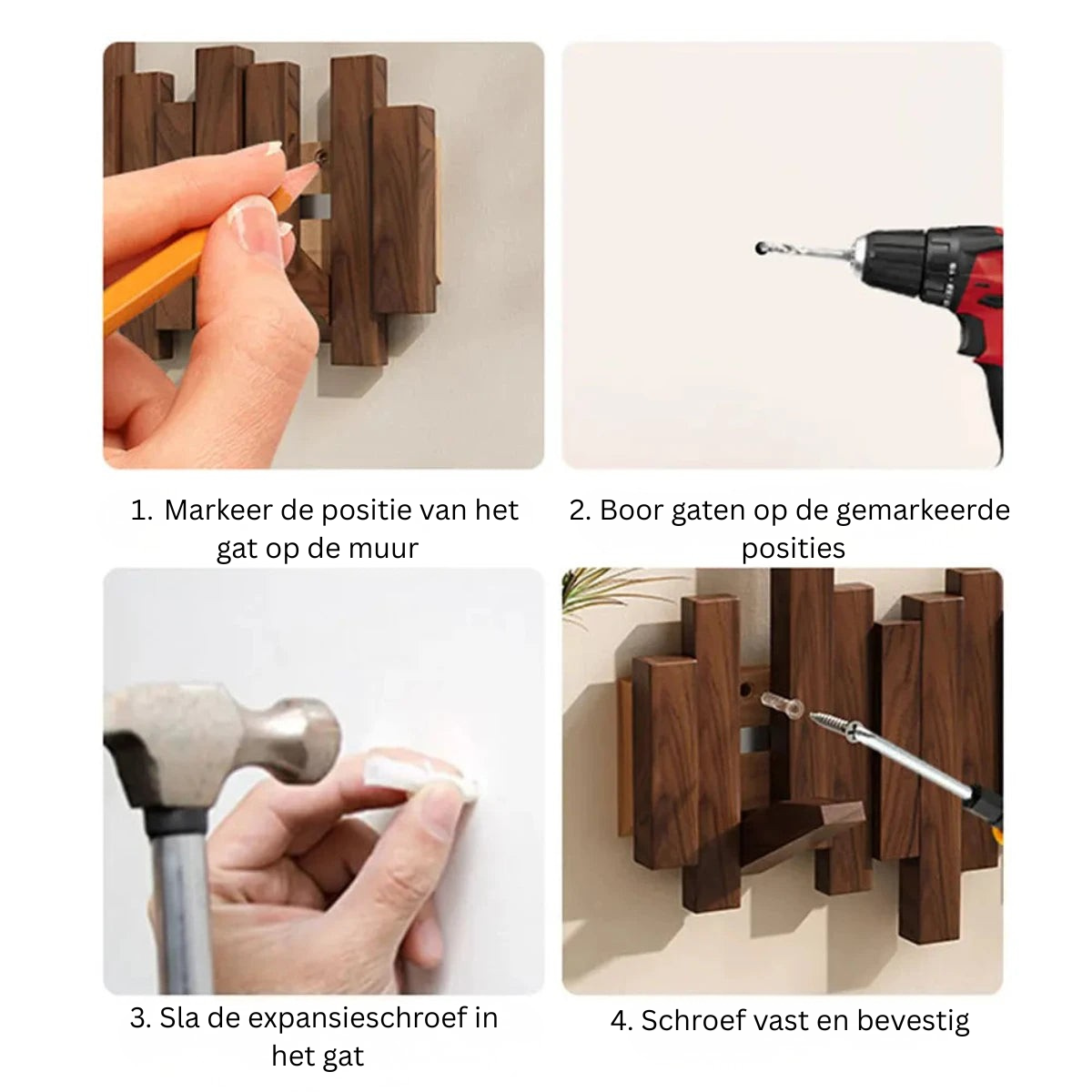 Elegante houten kapstok in pianostijl - Walnoot & beuken