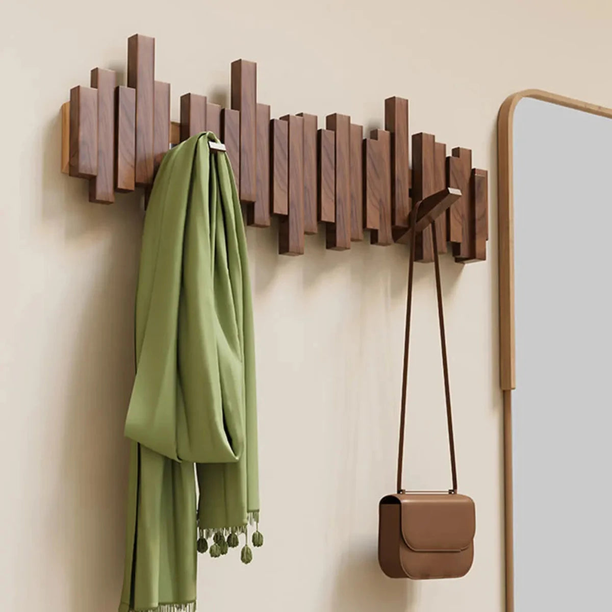 Elegante houten kapstok in pianostijl - Walnoot & beuken