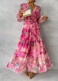 Elegante lange maxi-wikkeljurk met lange mouwen - Feestkleding