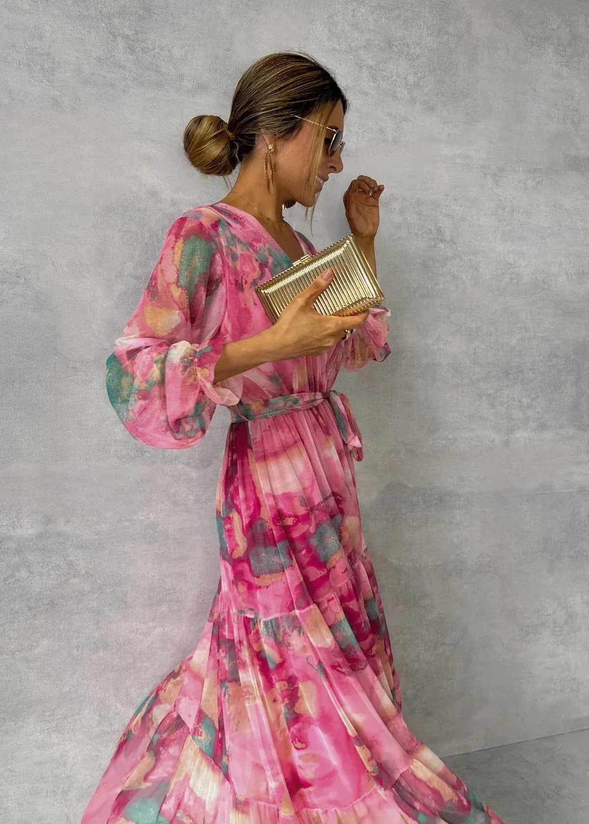 Elegante lange maxi-wikkeljurk met lange mouwen - Feestkleding