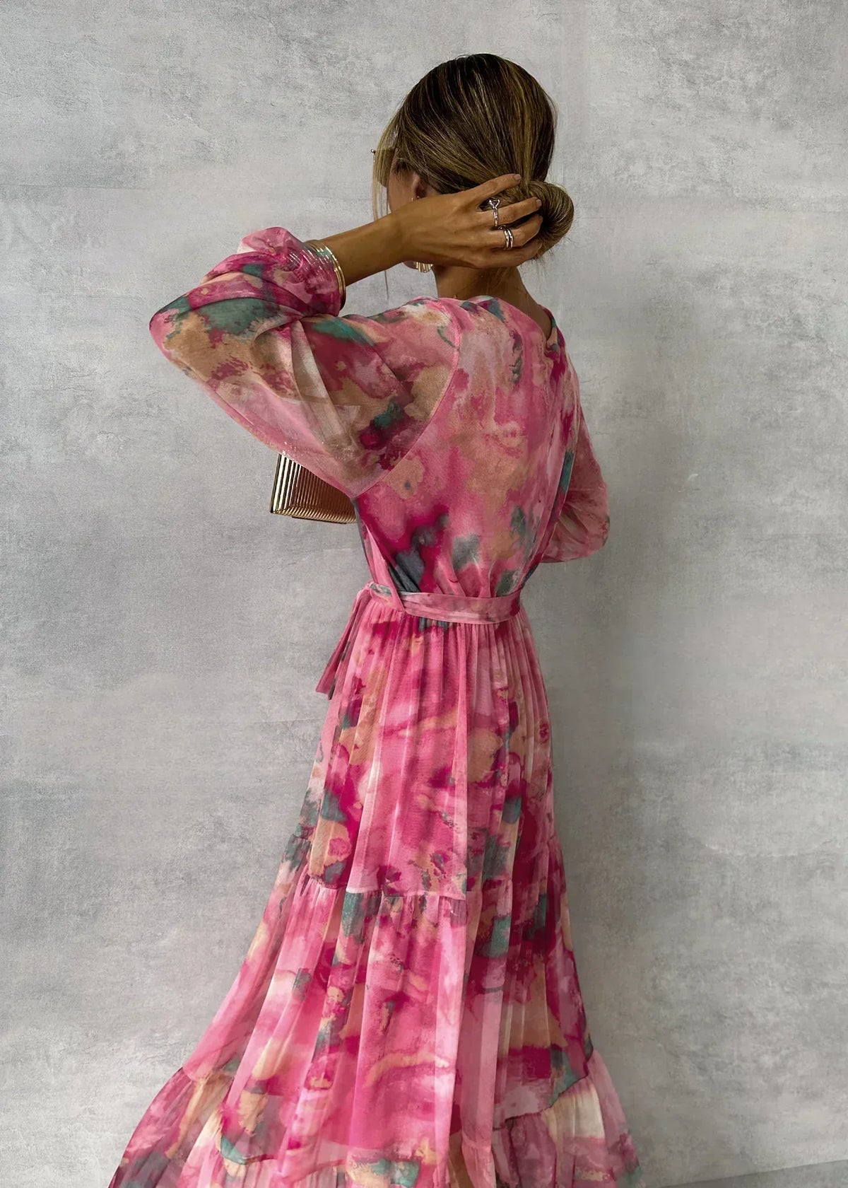 Elegante lange maxi-wikkeljurk met lange mouwen - Feestkleding