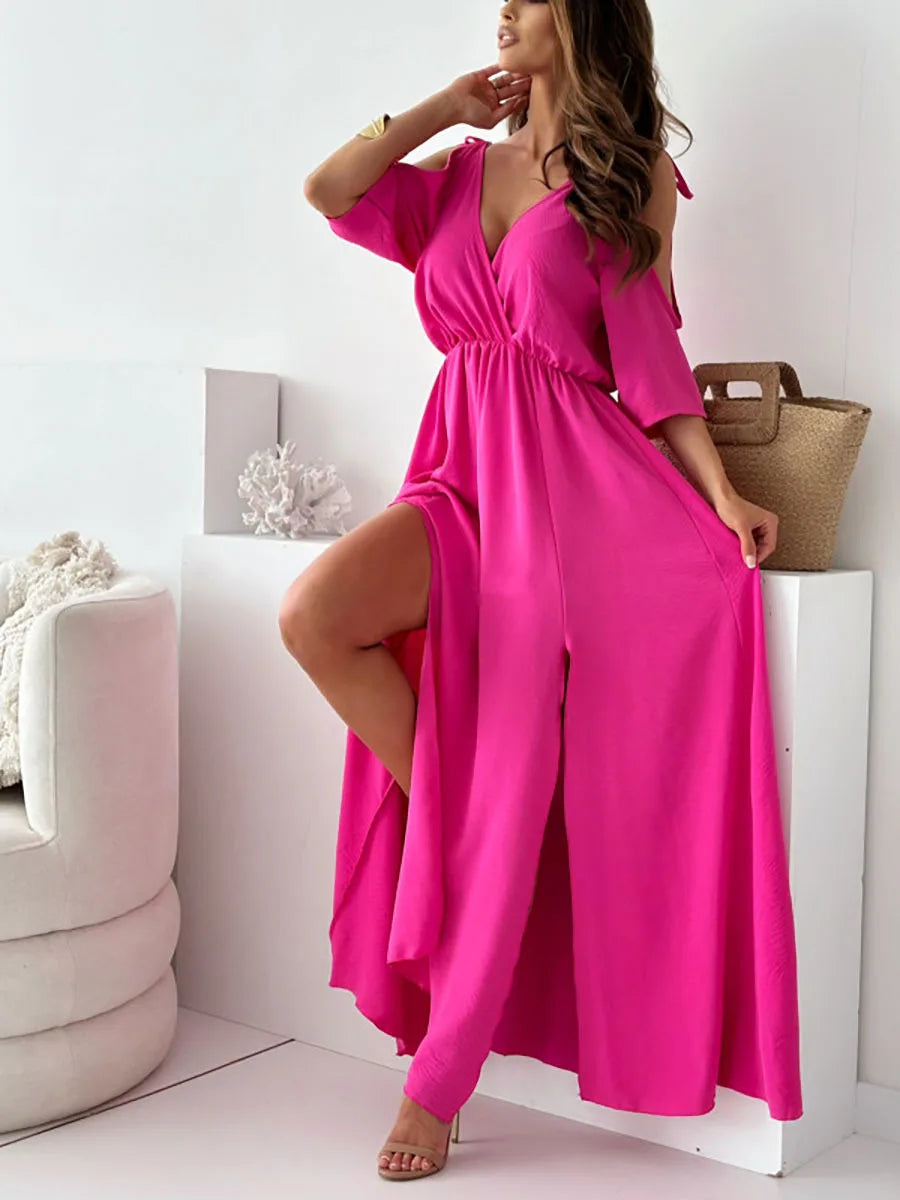 Elegante maxi-jurk met blote schouders