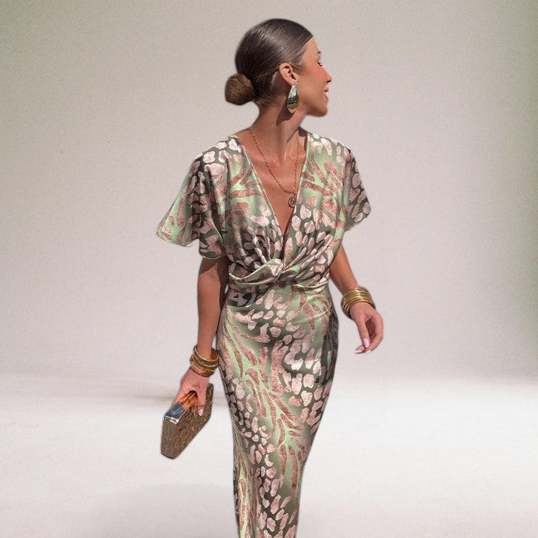 Elegante maxi-jurk met unieke V-hals