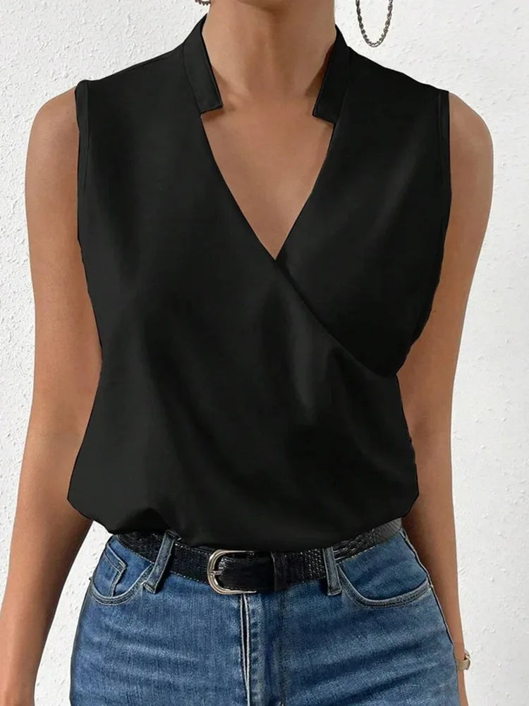 Elegante mouwloze top met bloemenprint en V-hals