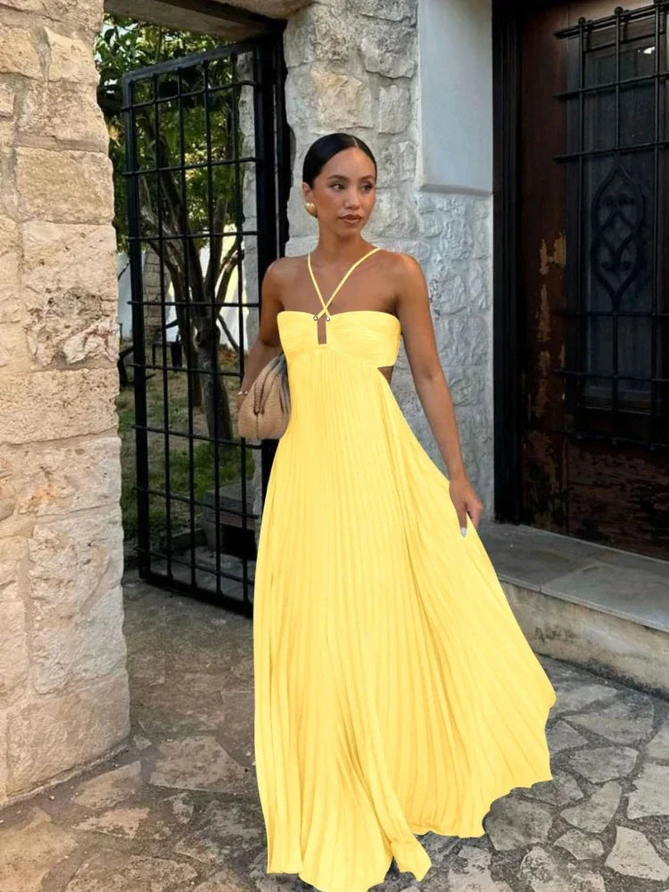 Elegante plissé maxi-jurk voor elke gelegenheid