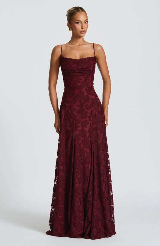 Elegante rugloze kanten maxi-jurk