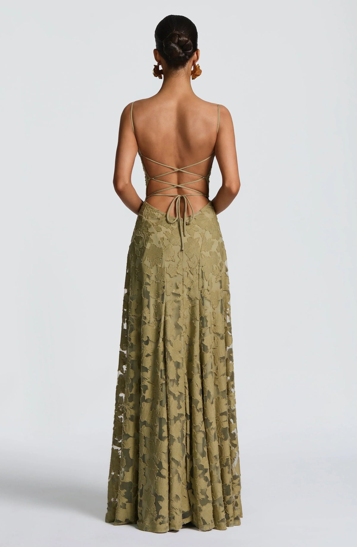 Elegante rugloze kanten maxi-jurk