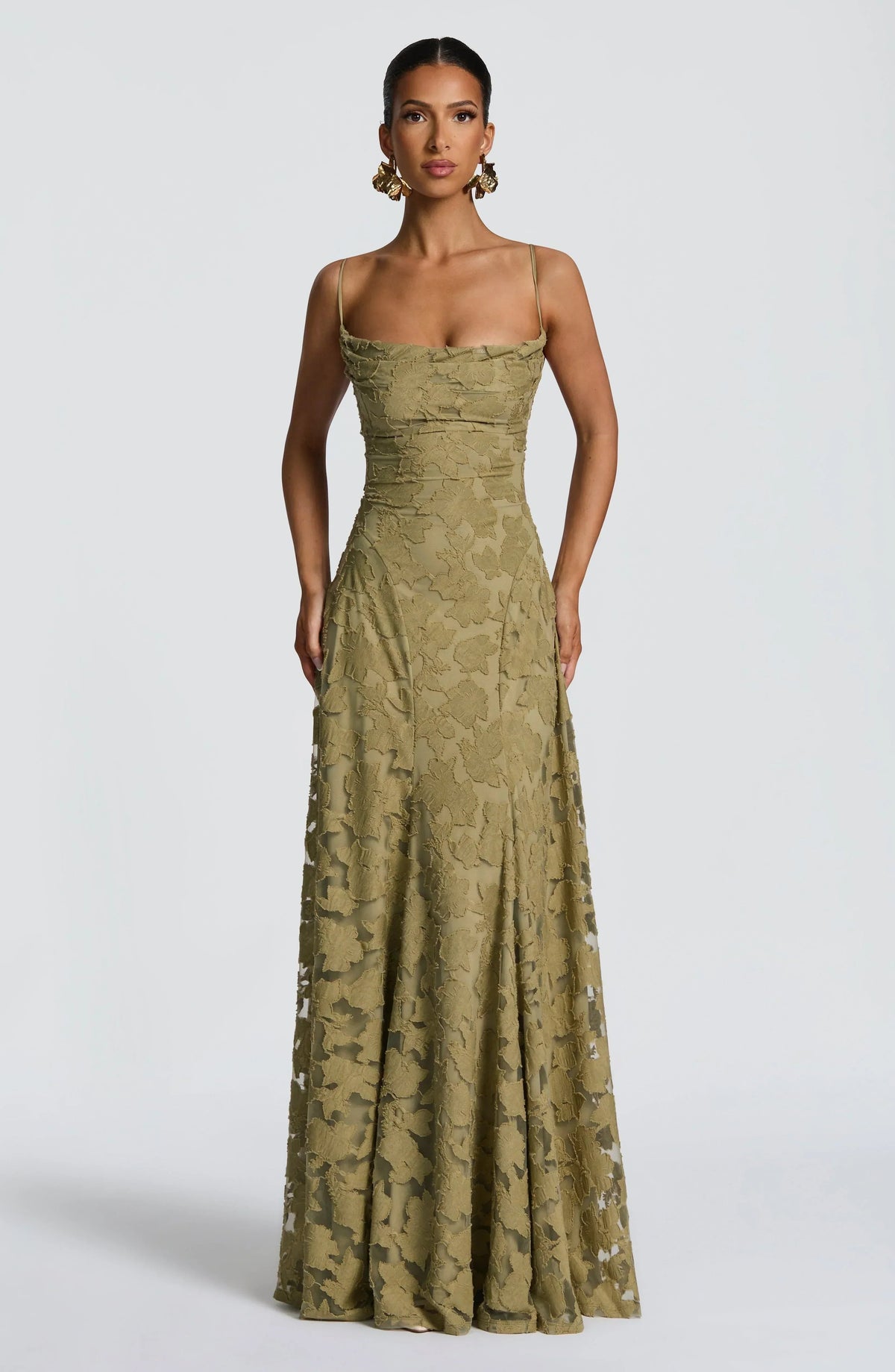 Elegante rugloze kanten maxi-jurk