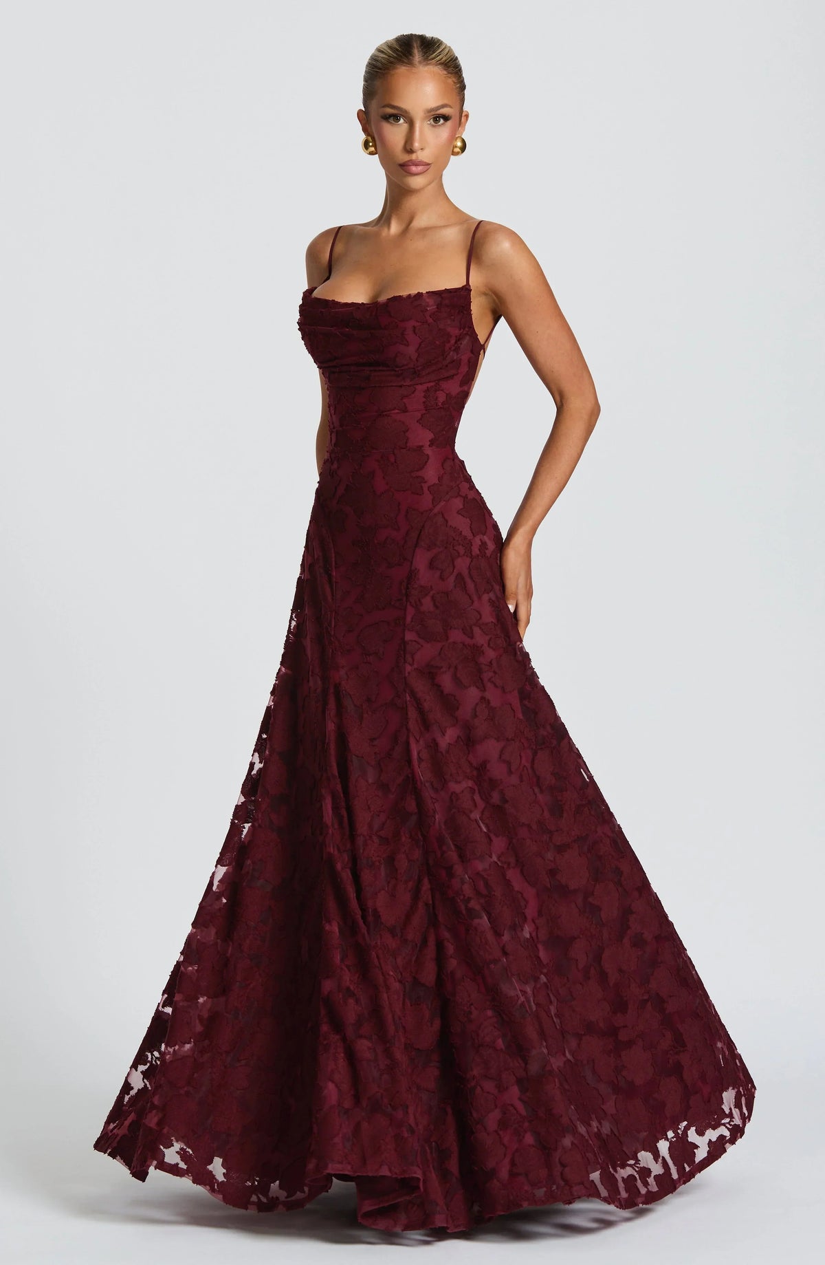 Elegante rugloze kanten maxi-jurk