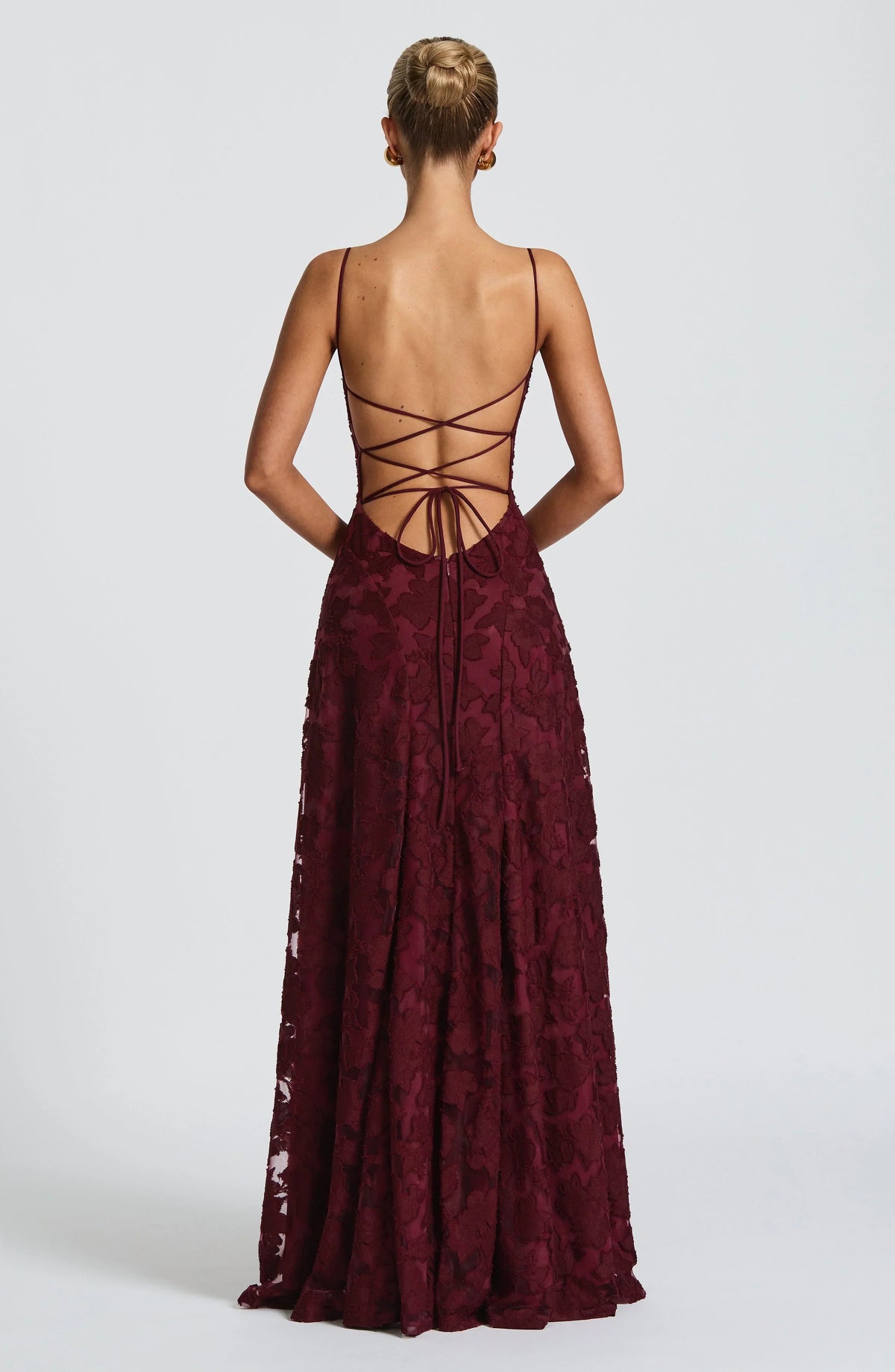 Elegante rugloze kanten maxi-jurk