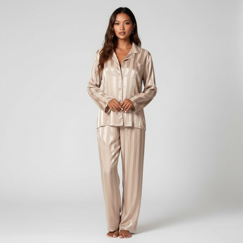 Elegante satijnen dames set met top en lange broek