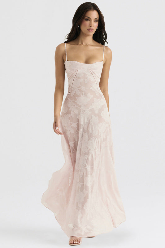 Elegante zijden maxi-jurk voor dames – nauwsluitende pasvorm met spaghettibandjes