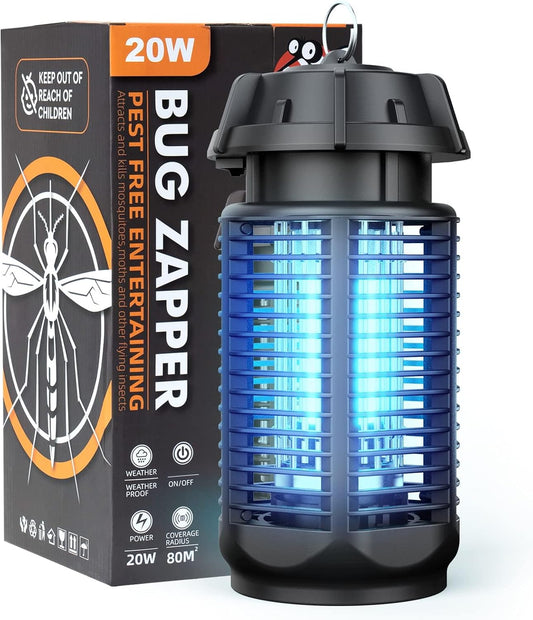 Elektrische insectenverdelger met 20W uv-licht en 4200V hoogspanningsrooster, IPX4 waterdicht