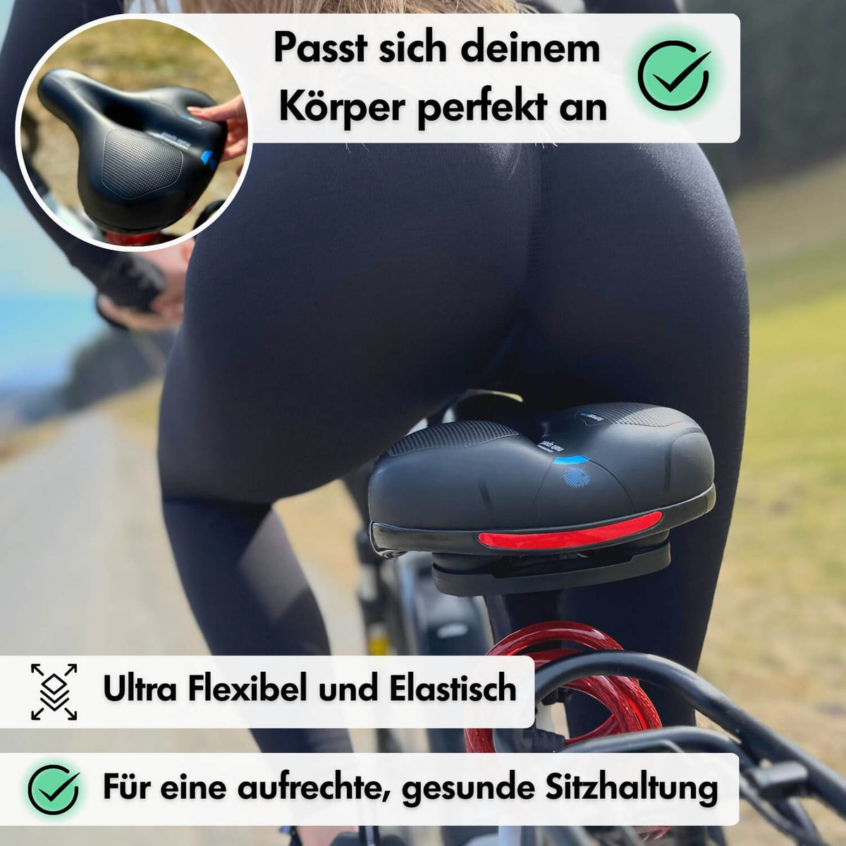 Fietszadel met drukverlichtend traagschuim - Zwart
