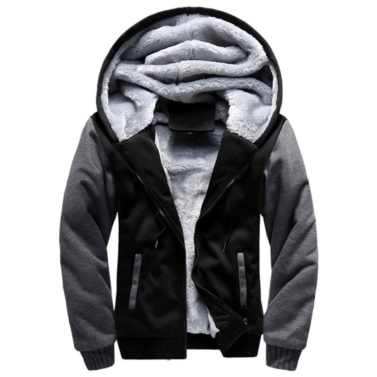 Fleece winterjack voor heren met capuchon en ritssluiting