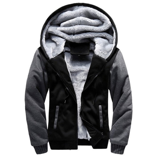 Fleece winterjack voor heren met capuchon en ritssluiting