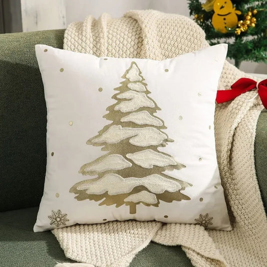 Fluwelen decoratieve kussenhoes met kerstboom