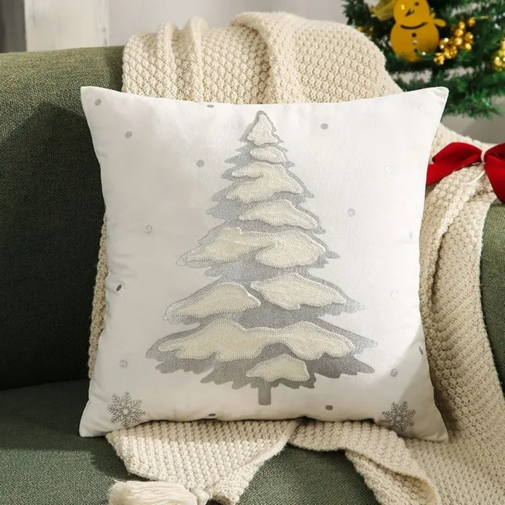 Fluwelen decoratieve kussenhoes met kerstboom