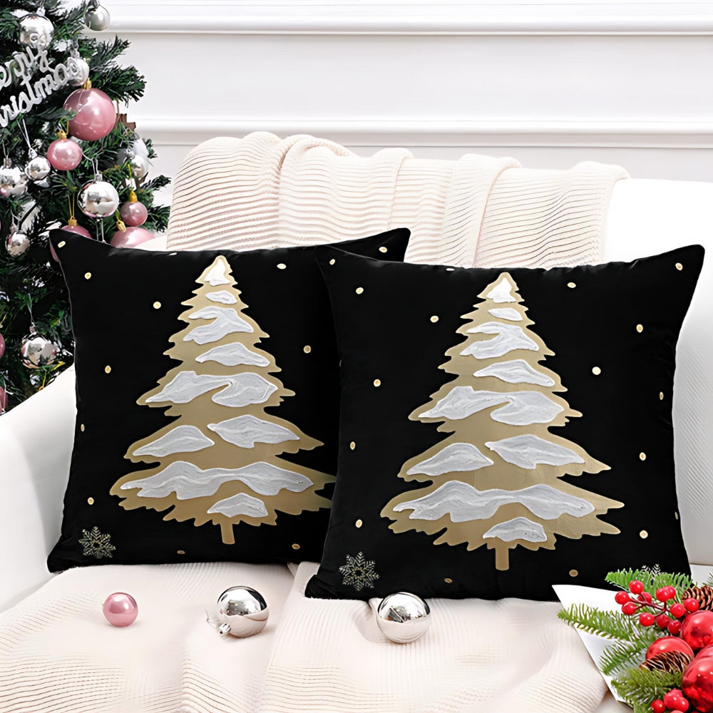 Fluwelen decoratieve kussenhoes met kerstboom