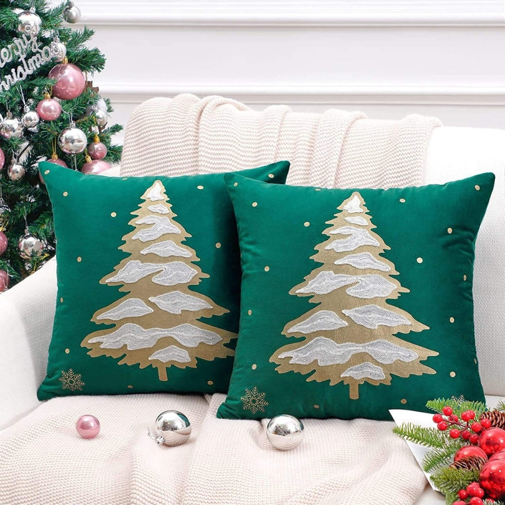 Fluwelen decoratieve kussenhoes met kerstboom