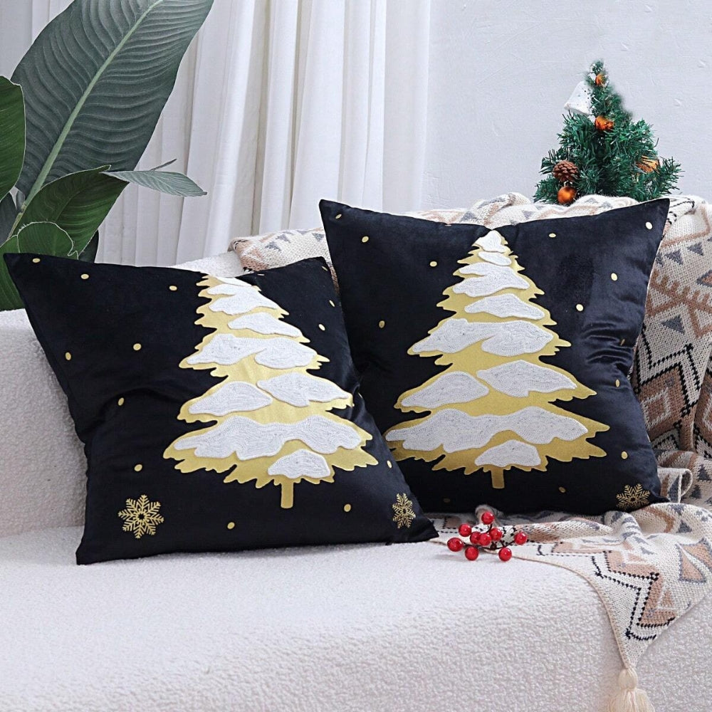Fluwelen decoratieve kussenhoes met kerstboom