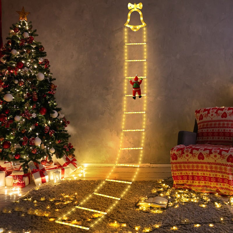 Geanimeerde kerstverlichting op ladder met klimmende Kerstman en afstandsbediening