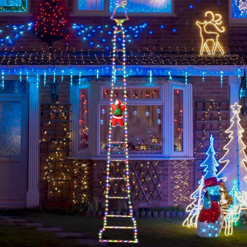 Geanimeerde kerstverlichting op ladder met klimmende Kerstman en afstandsbediening
